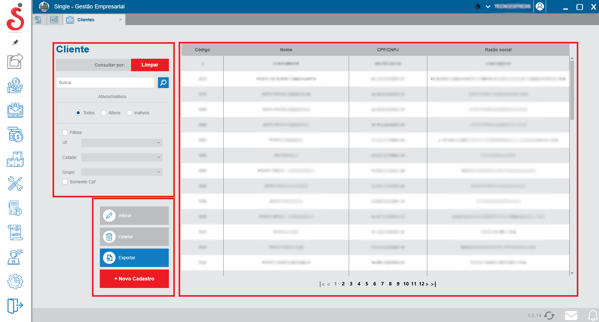Tela inicial de cadastro de clientes