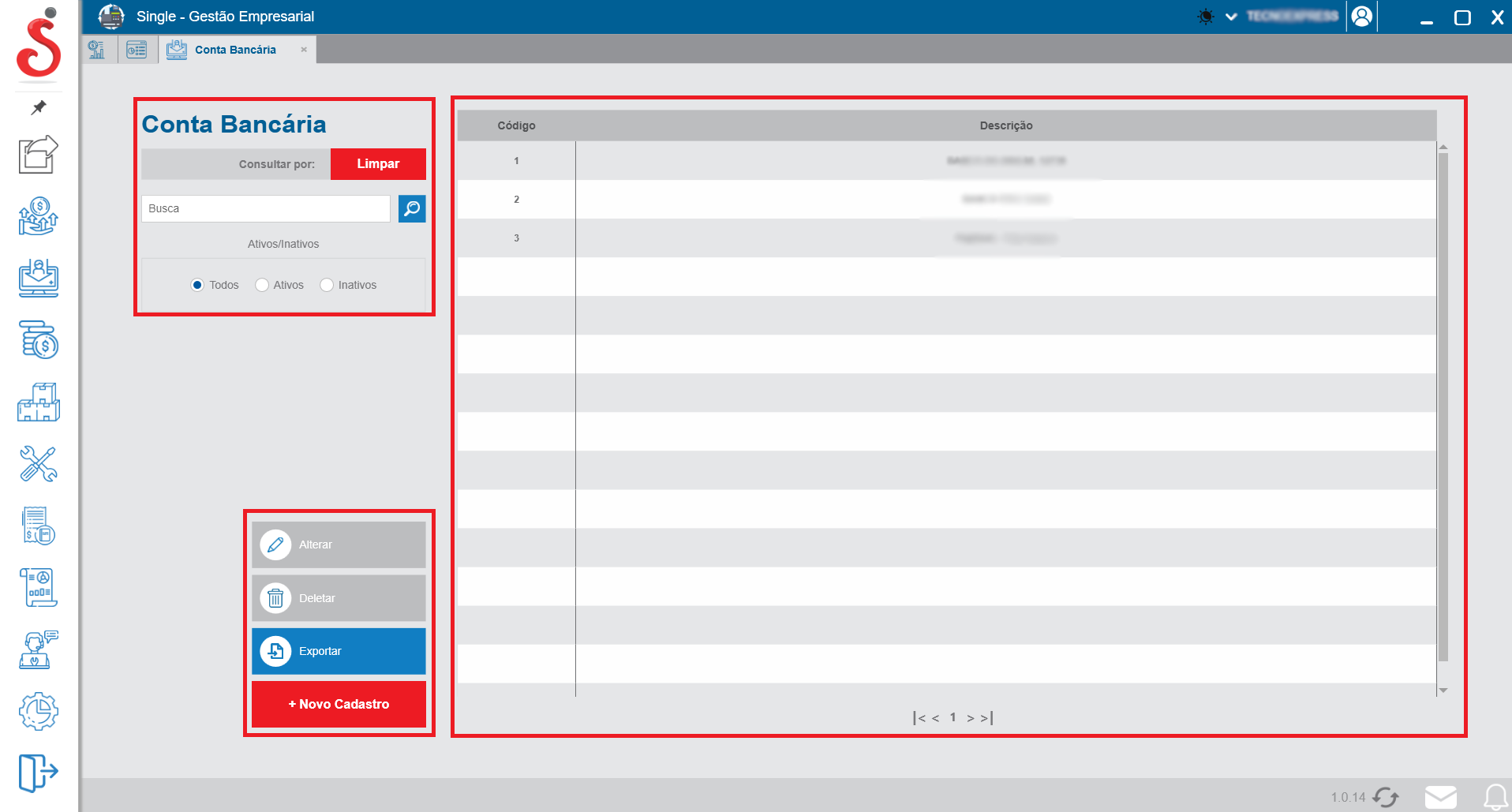 Tela inicial de busca de conta bancária