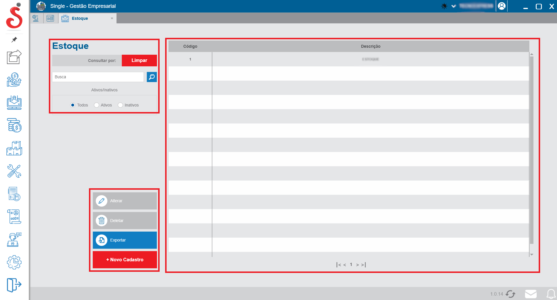 Tela inicial de busca de estoques