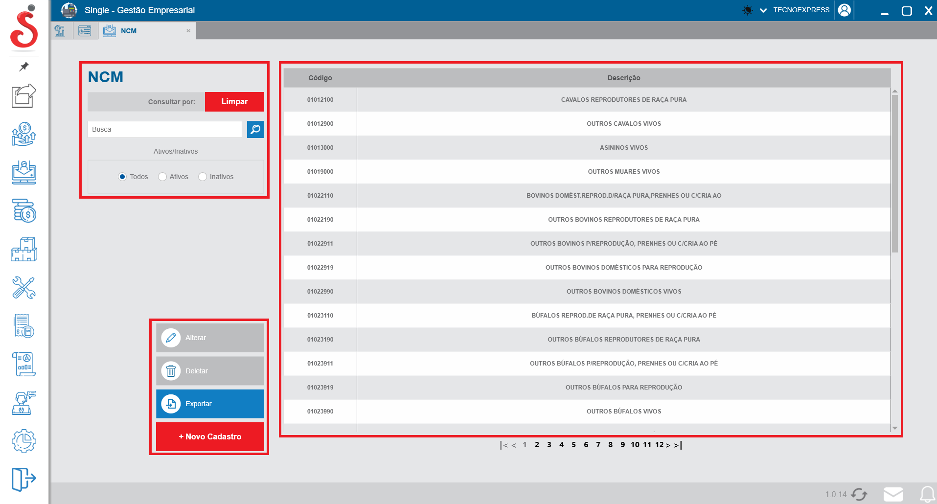 Tela inicial de busca de NCM