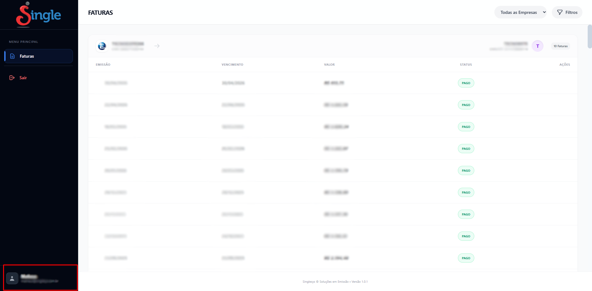Destaque para a identificação do perfil logado na base do menu