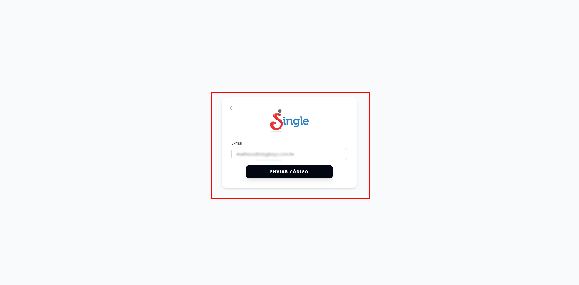 Tela de inserção de e-mail para envio de código de segurança