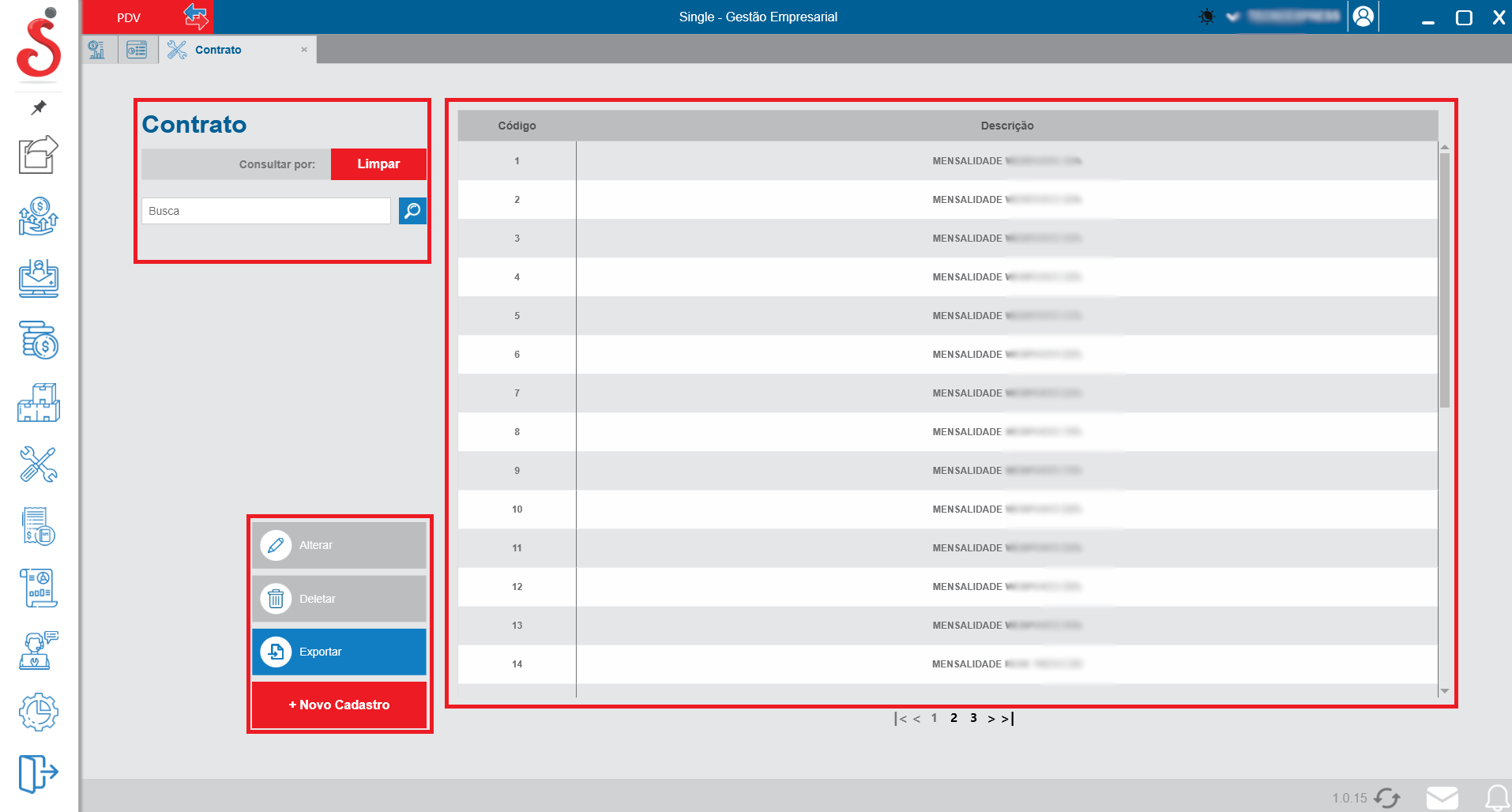 Tela inicial de busca de contratos